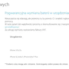 Czy w iSpot wymieniają baterie? Tak, oferują pogwarancyjną wymianę baterii w iPhone'ach. Ceny zaczynają się od 149 zł.