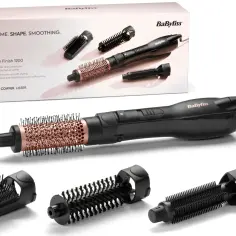 Suszarko-lokówka BaByliss Smooth Finish 1200 z kilkoma końcówkami i opakowaniem.