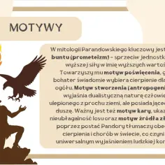 Ilustracja przedstawia bunt przeciw wyższej sile, czyli prometeizm, symbolizowany przez cierpiącego człowieka i orła.