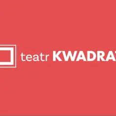 Logo Teatru Kwadrat na Marszałkowskiej w Warszawie. Biały kwadrat i napis "teatr KWADRAT" na czerwonym tle.