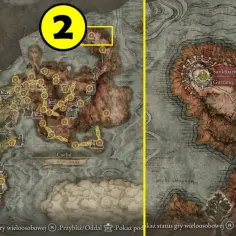 Mapa Elden Ring z zaznaczonym Sanktuarium Bestii, gdzie znajduje się Gurranq. Wskazuje drogę do Mohgwyn Palace.