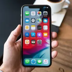 Dłoń trzyma iPhone'a z ikonami aplikacji. Zastanawiasz się, gdzie są pobrane pliki w iPhone? Zazwyczaj są one w aplikacji "Pliki".
