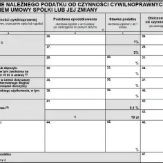 Formularz do obliczenia podatku od czynności cywilnoprawnych (PCC). Wpisz tu dane dotyczące umów, np. sprzedaży, zamiany, darowizny.