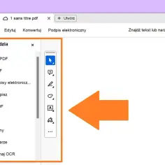 Panel z narzędziami do edycji i tworzenia pliku PDF. Dostępne opcje to m.in. eksportuj, edytuj, wypełnij i podpisz, utwórz plik PDF.