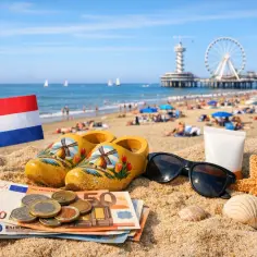 Holenderska flaga, drewniaki, euro i okulary przeciwsłoneczne na plaży. Zastanawiasz się, ile kosztuje paszport w Holandii?