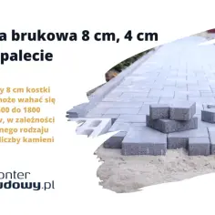 Ile m2 jest na palecie kostki brukowej? Paleta kostki brukowej 8 cm waży ok. 1500-1800 kg. Na zdjęciu kostka brukowa w trakcie układania.