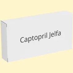 Białe pudełko z napisem Captopril Jelfa na jasnym tle.