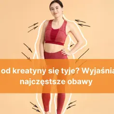 Kobieta w stroju sportowym, obrys jej sylwetki z zaznaczonymi strzałkami. Czy kreatyna a odchudzanie to dobry duet? Wyjaśniamy obawy.