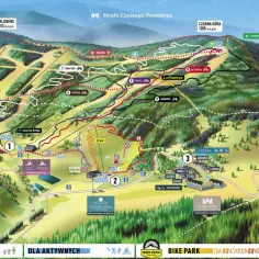 Mapa atrakcji Czarnej Góry: trasy narciarskie, rowerowe, hotele i punkty widokowe. Idealne miejsce na aktywny wypoczynek.