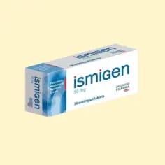 Opakowanie leku Ismigen 50 mg, zawierające 30 tabletek podjęzykowych.