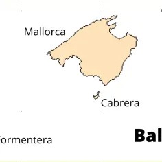 Baleary: jakie wyspy? Mapa pokazuje Majorkę, Minorkę, Ibizę, Formenterę i Cabrerę.