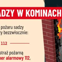 Ilustracja przedstawia płonący komin z sadzą i płomieniami.