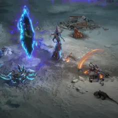 Postacie z Diablo 4 walczą z potworami przy niebieskim portalu. Nowy sezon zapowiada się mrocznie!
