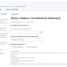 Formularz PCC-3(6) - Okres, miejsce i cel składania deklaracji. Wpisz datę dokonania czynności i wybierz urząd skarbowy.