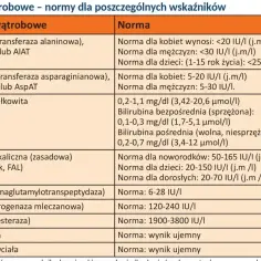 Tabela norm enzymów wątrobowych. GGTP (Gammaglutamylotranspeptydaza) norma: 6-28 IU/I. To ważne wskaźniki, gdy pytamy "ggtp co to".