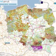 Mapa Polski z zaznaczonymi **gruntami ornymi** w różnych kolorach, ukazująca ich rozmieszczenie i stan.