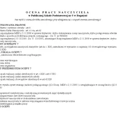 Ocena pracy nauczyciela w szkole, kryteria, kto podlega ocenie, skala ocen (wyróżniająca, dobra, negatywna) i przedmiot oceny.