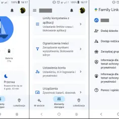 Ekran aplikacji Family Link. Widzisz limity czasu, ograniczenia treści i ustawienia konta. Jak zakończyć nadzór Family Link? Sprawdź opcje "Dostęp rodzica" lub "Zarządzaj grupą rodzinną".
