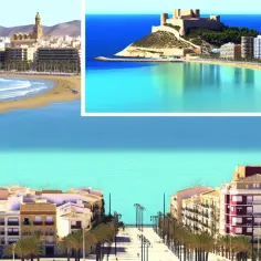 Widok na plażę i miasto z palmami. Czy w Alicante jest bezpiecznie? Tak, to popularny i bezpieczny kurort turystyczny.