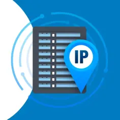 Ikona lokalizacji z napisem IP na tle serwerowni. Wskazuje na adres IP komputera.