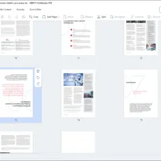 Widok dokumentu PDF w programie ABBYY FineReader. Widoczne są miniatury stron 10-15, w tym strona z nagłówkiem "Artificial Intelligence".