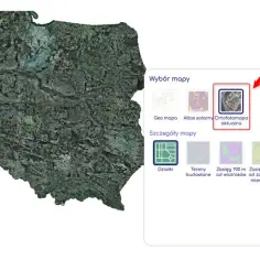Geoportal powiat siedlecki: wybór ortofotomapy aktualnej i szczegółów mapy.