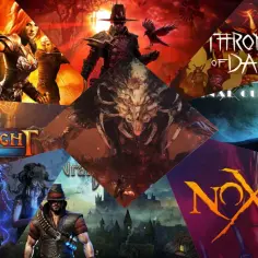 Kolaż okładek gier z gatunku hack and slash: Torchlight II, Path of Exile, Nox, Throne of Darkness i inne.