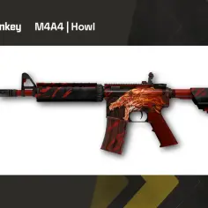 M4A4 | Howl, jeden z najdroższych skinów w CS:GO, z motywem ognistego wilka i czerwono-czarnymi wzorami.