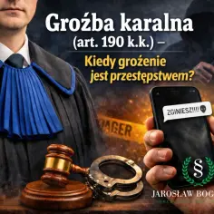 Sędzia, kajdanki i młotek. Na ekranie telefonu groźba "ZGINIESZ!!!!". Czy grożenie (art. 190 k.k.) jest przestępstwem?