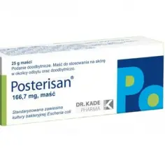 Opakowanie maści Posterisan na problemy skórne w okolicy odbytu. Zawiera 166,7 mg maści.