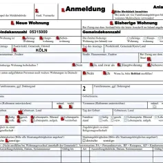 Formular zur Anmeldung einer neuen Wohnung in Köln.