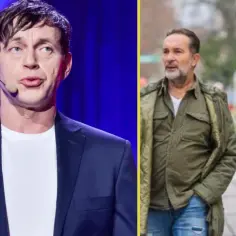 Kto dołączył do kabaretu hrabi? Na zdjęciu widzimy artystę na scenie i dwóch mężczyzn na ulicy.