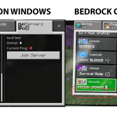 Porównanie interfejsu Minecraft Bedrock na Windows i konsoli. Zobacz, jak zmienić nick w Minecraft, aby grać ze znajomymi.