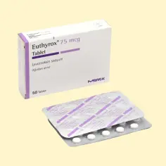 Opakowanie i blistry leku Euthyrox 75 mcg, zawierającego lewotyroksynę sodu.