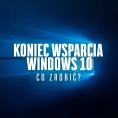 Koniec wsparcia dla systemu Windows 10. Co zrobić? Grafika z tekstem na tle charakterystycznego dla Windowsa gradientu.