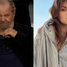 Jack Nicholson z okularami i młoda kobieta w paski. Czy to jego dzieci?