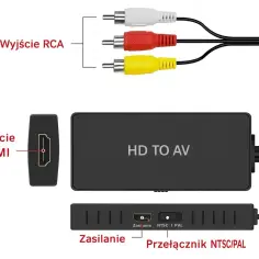 Konwerter HD TO AV z wejściem HDMI i wyjściem RCA. Pozwala podłączyć nowoczesne urządzenia do starszych telewizorów.