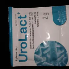 Opakowanie suplementu diety UroLact z probiotykami, inuliną i witaminą C. Zawiera 2g produktu.