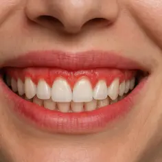 Uśmiech z widocznymi dziąsłami, które nadają mu charakterystyczny "gummy smile".