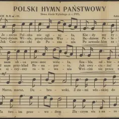 Tekst Mazurka Dąbrowskiego, polskiego hymnu narodowego, na starym druku nutowym.