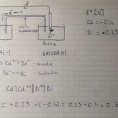 Schemat ogniwa galwanicznego z elektrodą dodatnią (katodą) z bizmutu. Obliczenia SEM.