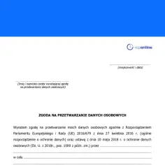 Formularz zgody na przetwarzanie danych osobowych CV. Podpisujesz dokument, by wyrazić zgodę na przetwarzanie danych osobowych.