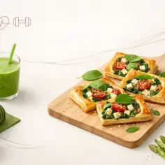 Zdrowe przekąski: tartaletki ze szpinakiem i fetą, zielony koktajl, szparagi. Zastanawiasz się nad ciasto francuskie kcal? To świetna alternatywa!