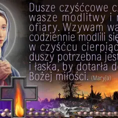 Modląca się Matka Boża, płonąca świeca, różaniec i cmentarz o zachodzie słońca.