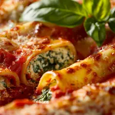 Cannelloni ze szpinakiem, ricottą, sosem pomidorowym i bazylią