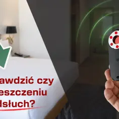 Detektor podsłuchów w dłoni, gotowy do sprawdzenia, czy w pokoju hotelowym nie ma ukrytych urządzeń.