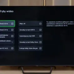 Ustawienia wideo na ekranie telewizora, w tym opcja "Włącz częstotliwość 50 Hz", kluczowa dla płynnego obrazu w aplikacjach smart iptv.