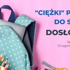 Plecak w kropki z okularami, kredkami i laptopem. Pytanie o "ciężki" powrót do szkoły i o czym pamiętać przy wyborze plecaka, zwracając uwagę na jego wymiary.
