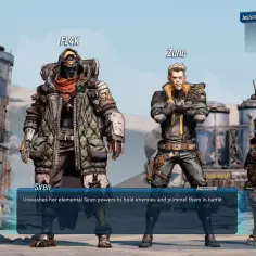 Amara, FL4K, Zane i Moze - cztery ikoniczne **borderlands 3 postacie** gotowe do walki.