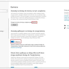 Ustawienia prywatności kamery w Windows. Włącz dostęp do kamery, aby rozwiązać problem, jak naprawić kamerę nie działa.